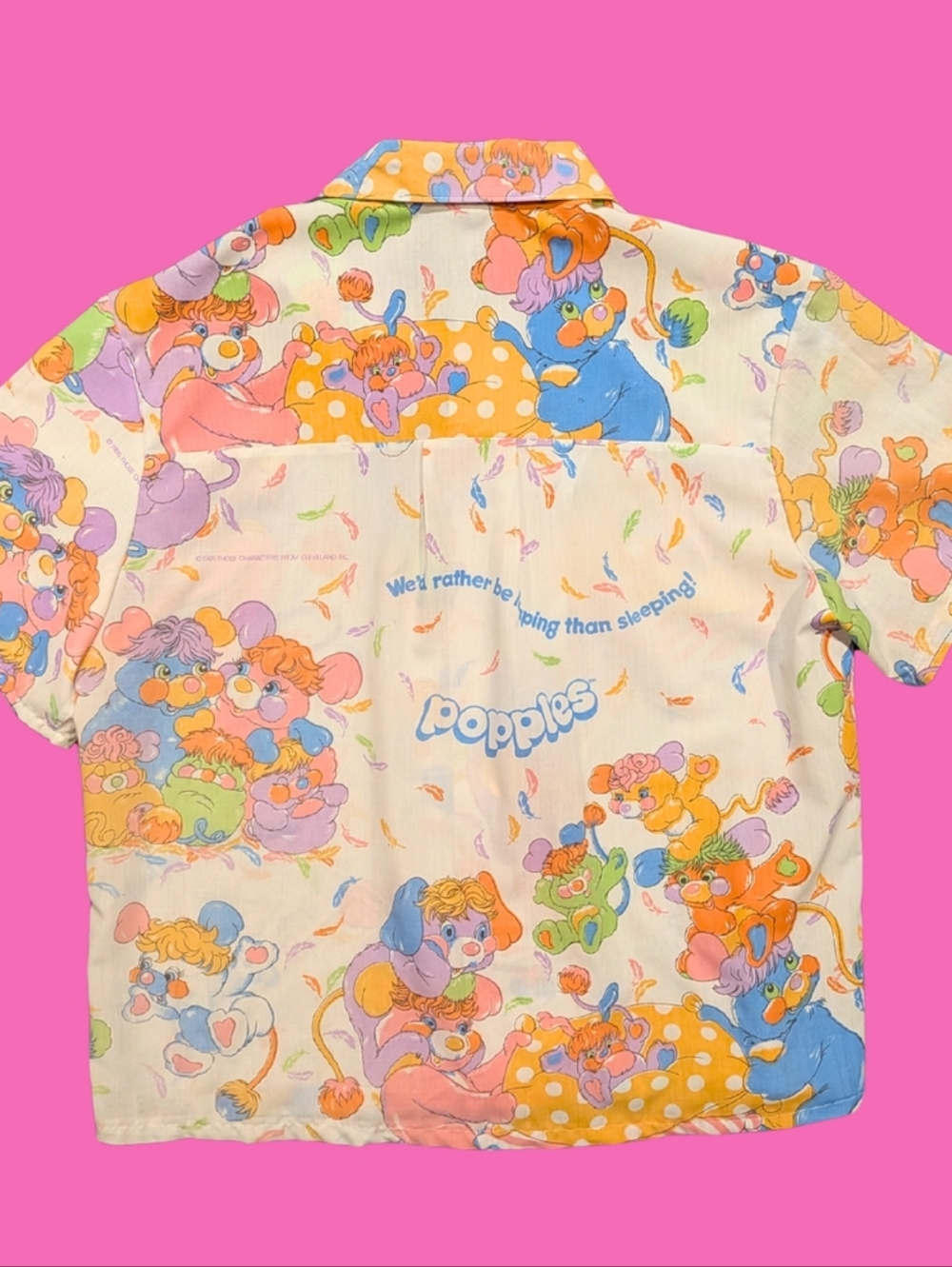 Handmade, Upcycled Vintage Popples Bed Sheet Short Sleeve Shirt Size L - Picture 3 of 3